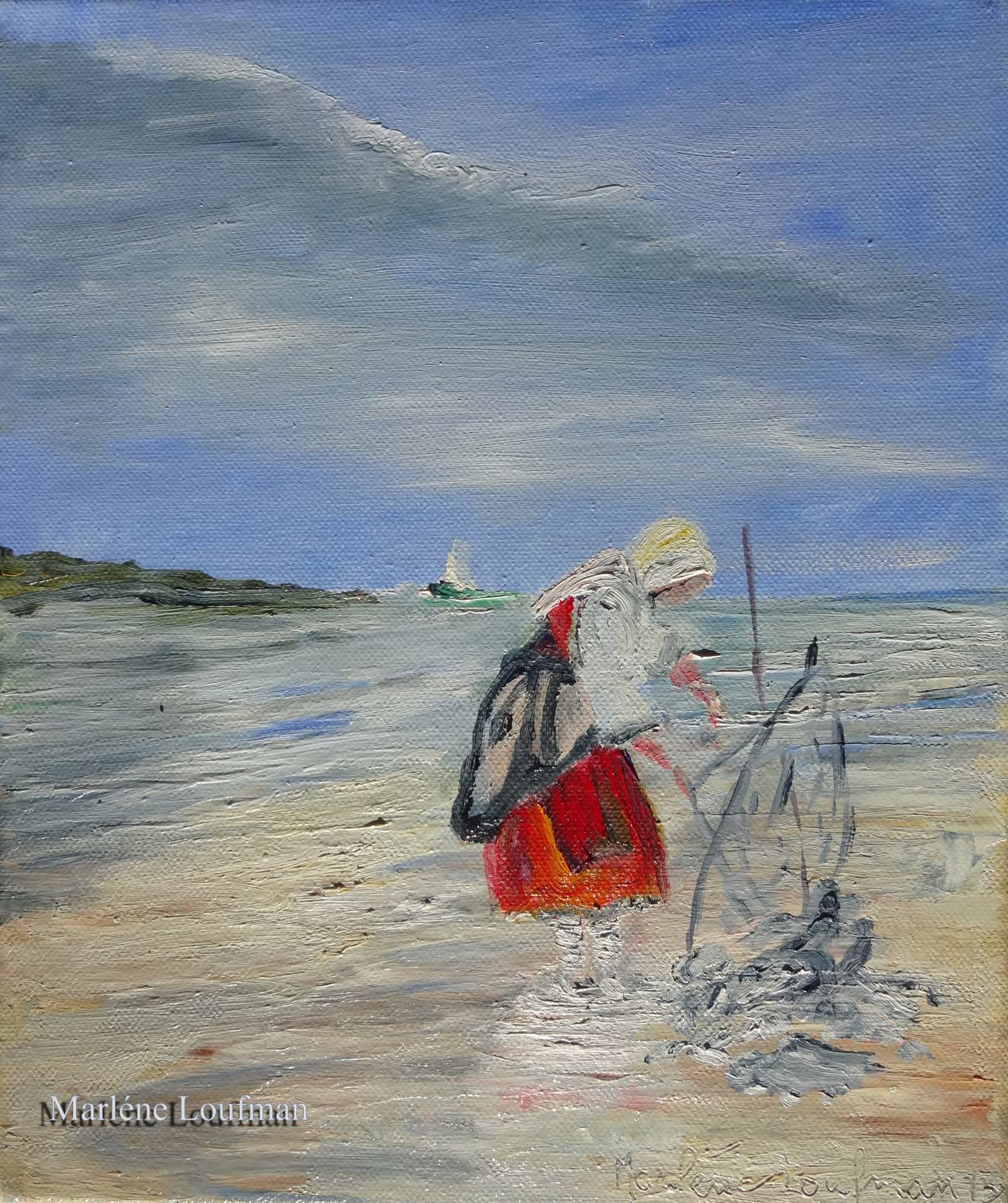 N&deg; 13 - tableau de femme &agrave; la p&ecirc;che en bord de plage de Marl&egrave;ne Loufman